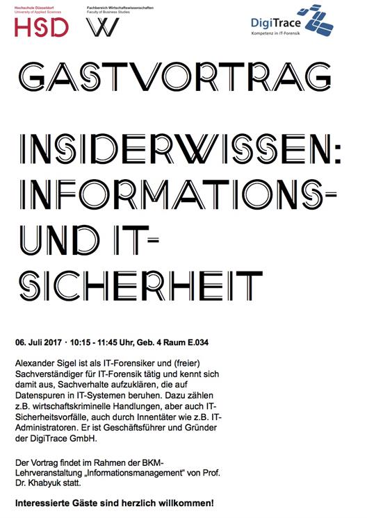 Plakat Gastvortrag Alexander Sigel, DigiTrace GmbH​